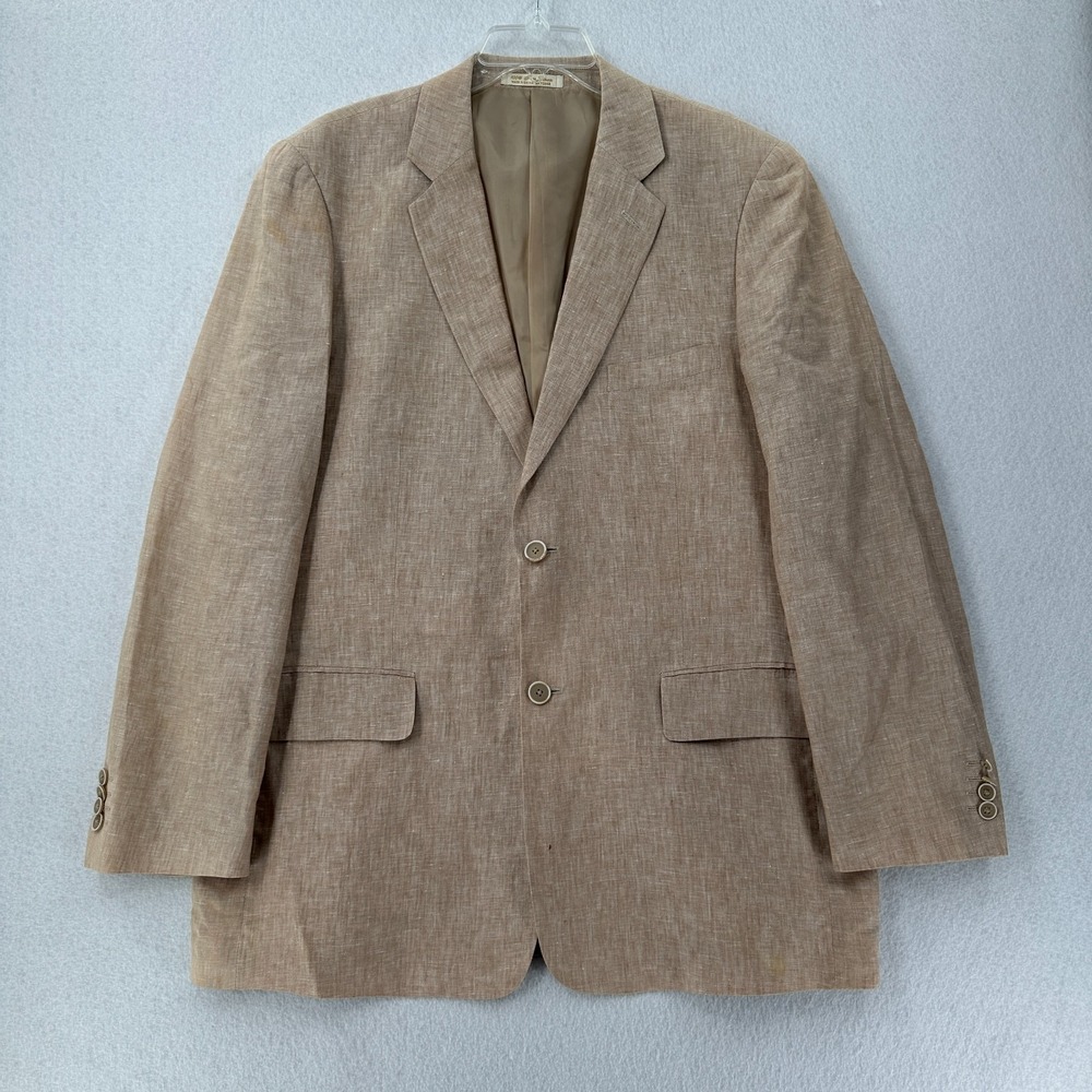 Parisian Signature Blazer Mens 42R Tan 100% Linen Two Button Sport Coat